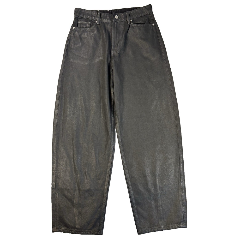 & Denim Women's 4 Barrel Loose Fit High Waist Denim Jeans Black Baggy Y2K 90's